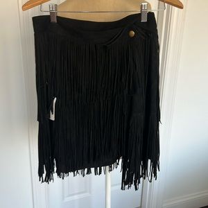 Blue B Faux Suede Tiered Fringed Skirt Large